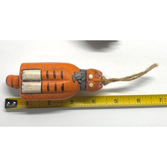 Cat Christmas Tree Ornament Orange Tabby Fish Collar Folk Art Cat Lover Gift - Picture 3 of 8